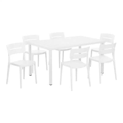 WestinTrends Playa 7-Piece Outdoor Rectangular Metal Patio Dining Table Set With Stackable Patio Chairs