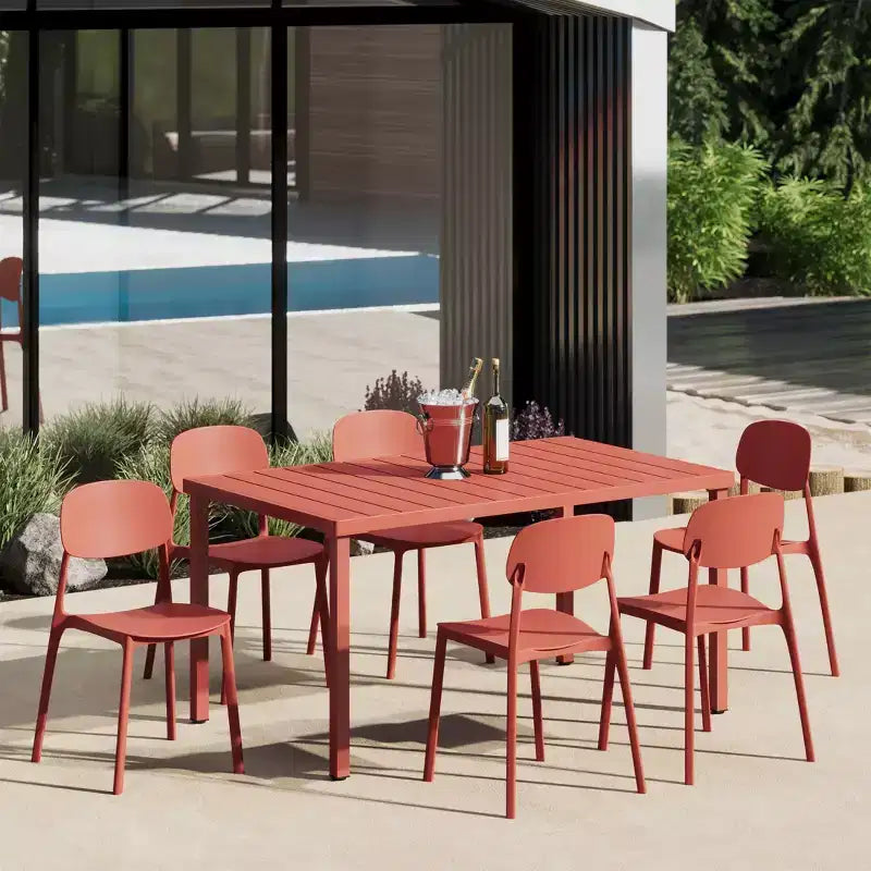 Ensemble de salle à manger d'extérieur rectangulaire en métal 7 pièces WestinTrends Playa avec chaises d'appoint empilables de style moderne du milieu du siècle