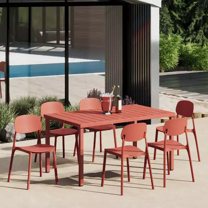 Ensemble de salle à manger d'extérieur rectangulaire en métal 7 pièces WestinTrends Playa avec chaises d'appoint empilables de style moderne du milieu du siècle