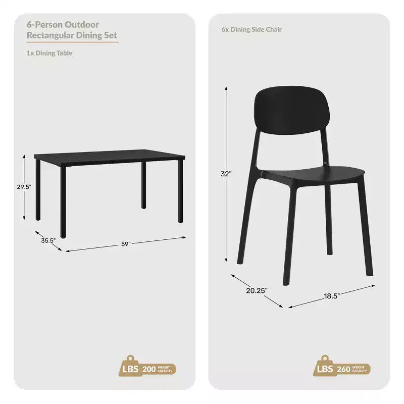 Ensemble de salle à manger d'extérieur rectangulaire en métal 7 pièces WestinTrends Playa avec chaises d'appoint empilables de style moderne du milieu du siècle