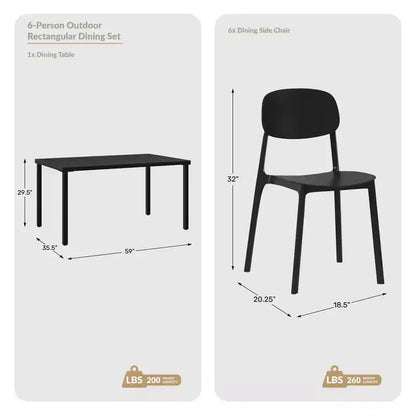 Ensemble de salle à manger d'extérieur rectangulaire en métal 7 pièces WestinTrends Playa avec chaises d'appoint empilables de style moderne du milieu du siècle