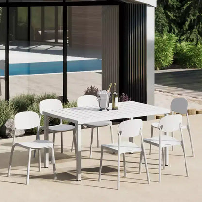 Ensemble de salle à manger d'extérieur rectangulaire en métal 7 pièces WestinTrends Playa avec chaises d'appoint empilables de style moderne du milieu du siècle