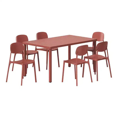 Ensemble de salle à manger d'extérieur rectangulaire en métal 7 pièces WestinTrends Playa avec chaises d'appoint empilables de style moderne du milieu du siècle