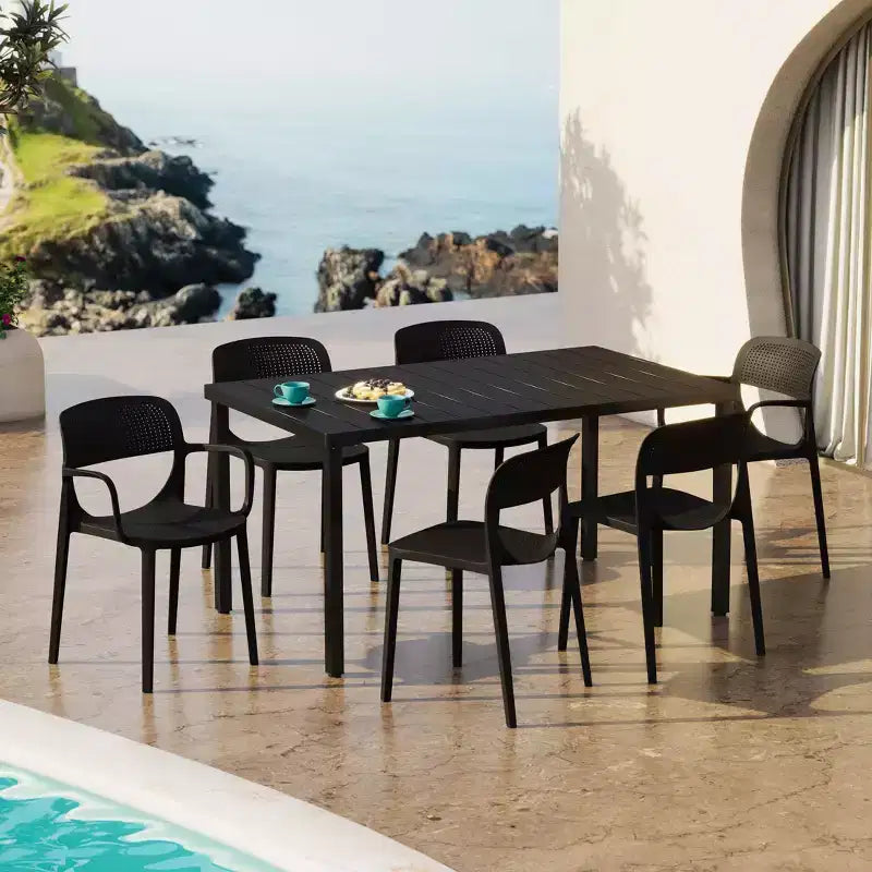 WestinTrends Playa 7-Piece Outdoor Rectangular Metal Patio Dining Table Set With Stackable Patio Dining Chairs