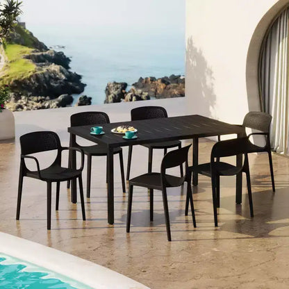 WestinTrends Playa 7-Piece Outdoor Rectangular Metal Patio Dining Table Set With Stackable Patio Dining Chairs