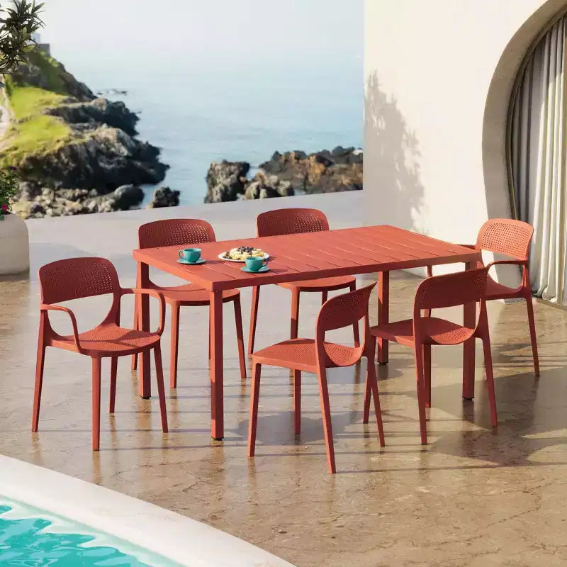 WestinTrends Playa 7-Piece Outdoor Rectangular Metal Patio Dining Table Set With Stackable Patio Dining Chairs