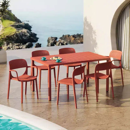 WestinTrends Playa 7-Piece Outdoor Rectangular Metal Patio Dining Table Set With Stackable Patio Dining Chairs
