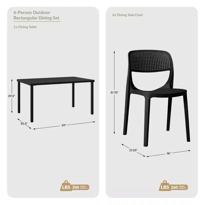 WestinTrends Playa 7-Piece Outdoor Rectangular Metal Patio Dining Table Set With Stackable Patio Dining Chairs