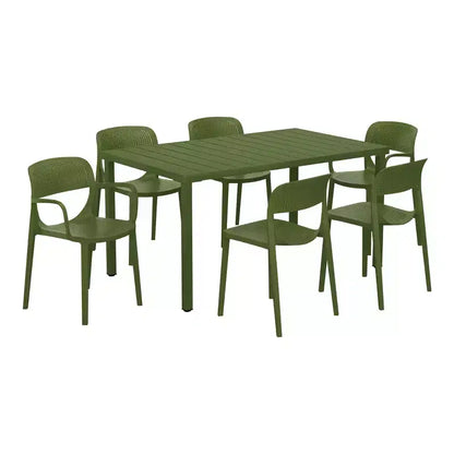 WestinTrends Playa 7-Piece Outdoor Rectangular Metal Patio Dining Table Set With Stackable Patio Dining Chairs