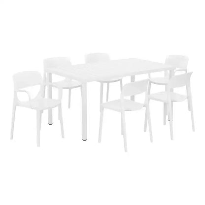 WestinTrends Playa 7-Piece Outdoor Rectangular Metal Patio Dining Table Set With Stackable Patio Dining Chairs