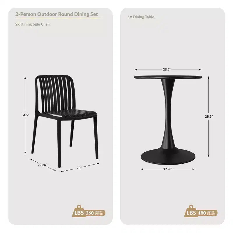WestinTrends Playa Ensemble de table à manger d'extérieur 3 pièces en métal et chaises de patio empilables en résine