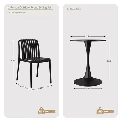 WestinTrends Playa Ensemble de table à manger d'extérieur 3 pièces en métal et chaises de patio empilables en résine