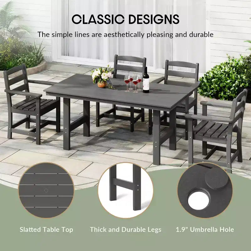 WestinTrends Ashore 6-Piece Outdoor HDPE Rectangular Patio Dining Table Set with Bench