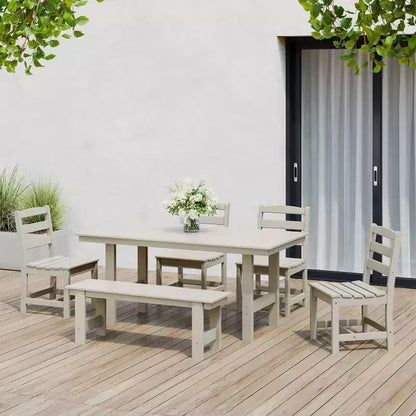 WestinTrends Ashore 6-Piece Outdoor HDPE Rectangular Patio Dining Table Set with Bench