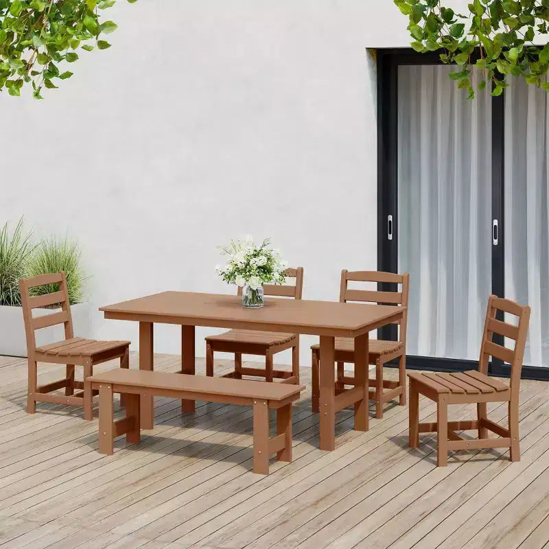WestinTrends Ashore 6-Piece Outdoor HDPE Rectangular Patio Dining Table Set with Bench