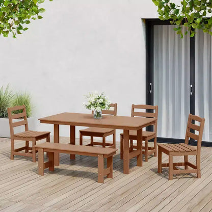 WestinTrends Ashore 6-Piece Outdoor HDPE Rectangular Patio Dining Table Set with Bench
