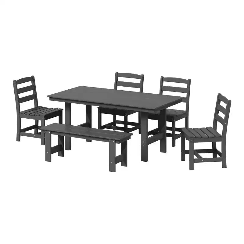 WestinTrends Ashore 6-Piece Outdoor HDPE Rectangular Patio Dining Table Set with Bench