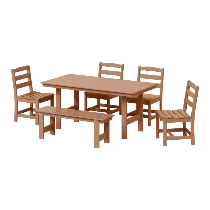 WestinTrends Ashore 6-Piece Outdoor HDPE Rectangular Patio Dining Table Set with Bench