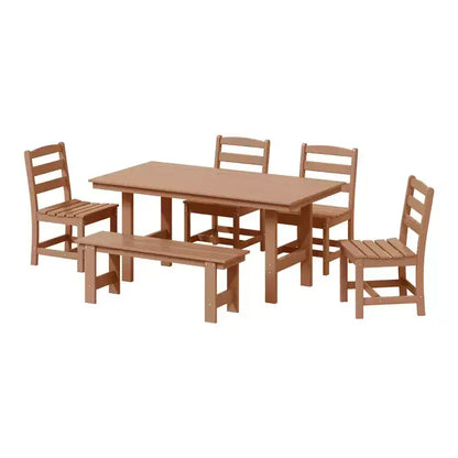 WestinTrends Ashore 6-Piece Outdoor HDPE Rectangular Patio Dining Table Set with Bench
