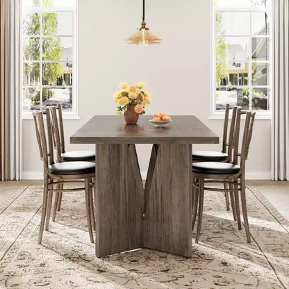 71 Inch Rectangular Dining Table for 6, Rustic Farmhouse Kitchen Table with Heavy Duty Legs