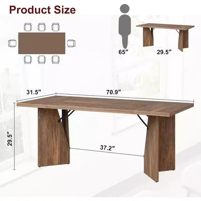 71 Inch Rectangular Dining Table for 6, Rustic Farmhouse Kitchen Table with Heavy Duty Legs