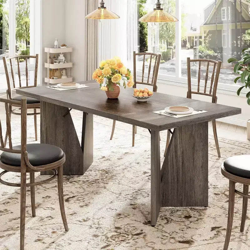 71 Inch Rectangular Dining Table for 6, Rustic Farmhouse Kitchen Table with Heavy Duty Legs
