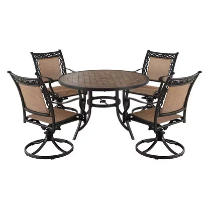 CLIHOME 5-Piece Outdoor Aluminum Dining Set With 4 360 Swivel Chairs & 1 48 Round Ceramic Table With Umbrella Hole