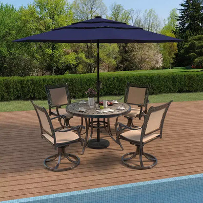 CLIHOME 5-Piece Outdoor Aluminum Dining Set With 4 360 Swivel Chairs & 1 48 Round Ceramic Tile Table With Umbrella Hole