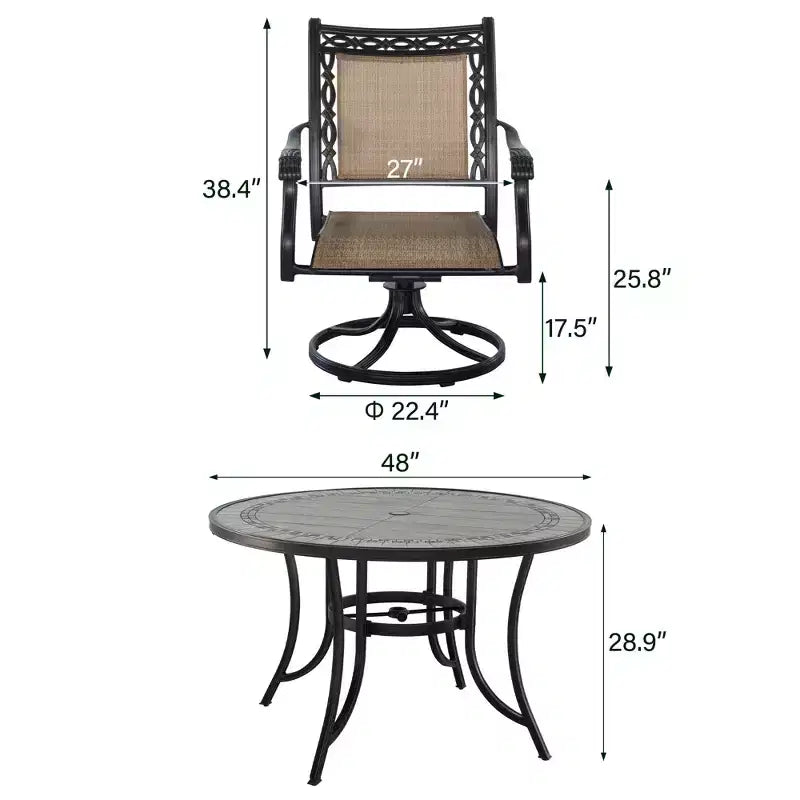CLIHOME 5-Piece Outdoor Aluminum Dining Set With 4 360 Swivel Chairs & 1 48 Round Ceramic Tile Table With Umbrella Hole
