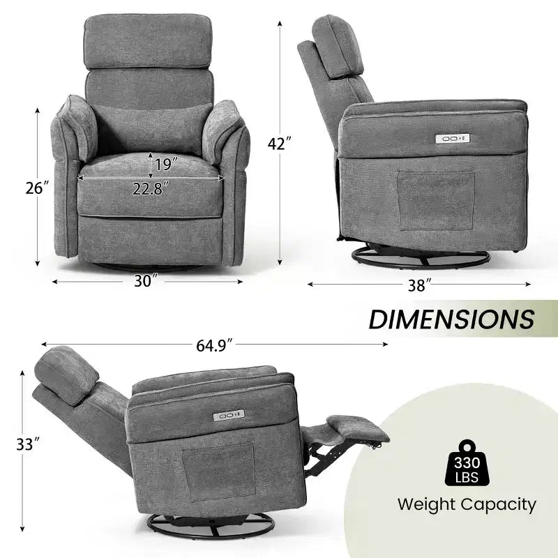 Fauteuil inclinable pivotant et coulissant EROMMY avec appuis-tête et accoudoirs réglables