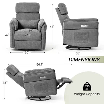 Fauteuil inclinable pivotant et coulissant EROMMY avec appuis-tête et accoudoirs réglables