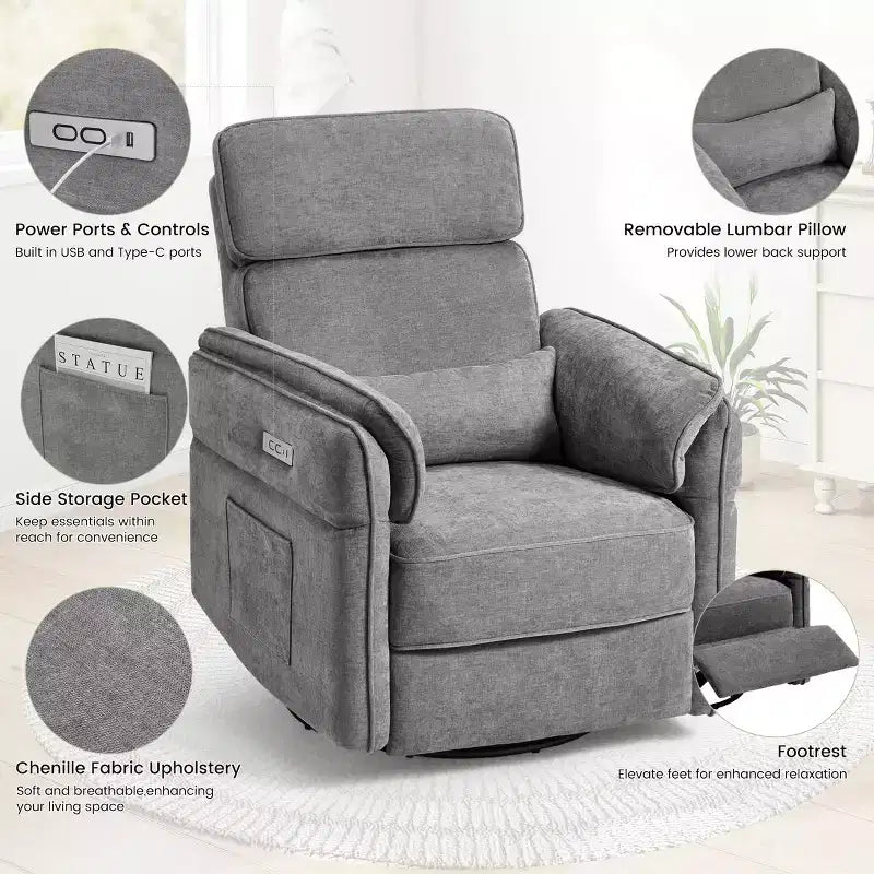Fauteuil inclinable pivotant et coulissant EROMMY avec appuis-tête et accoudoirs réglables