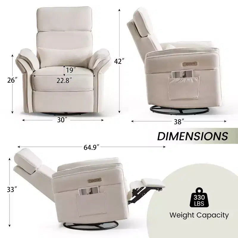 Fauteuil inclinable pivotant et coulissant EROMMY avec appuis-tête et accoudoirs réglables