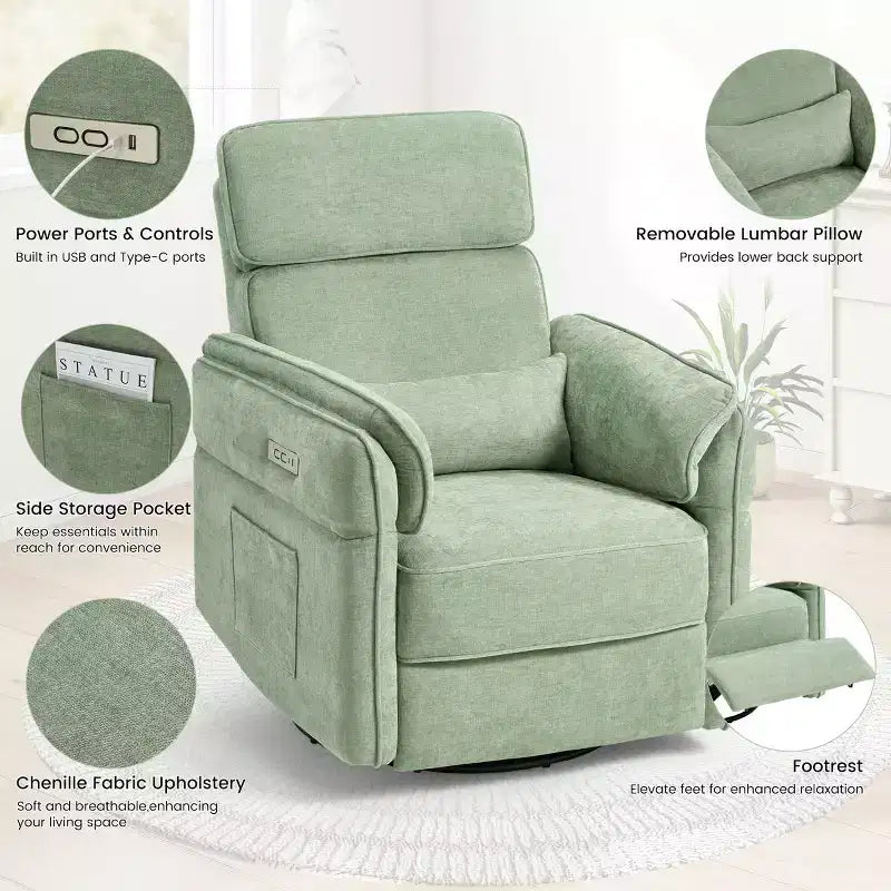 Fauteuil inclinable pivotant et coulissant EROMMY avec appuis-tête et accoudoirs réglables