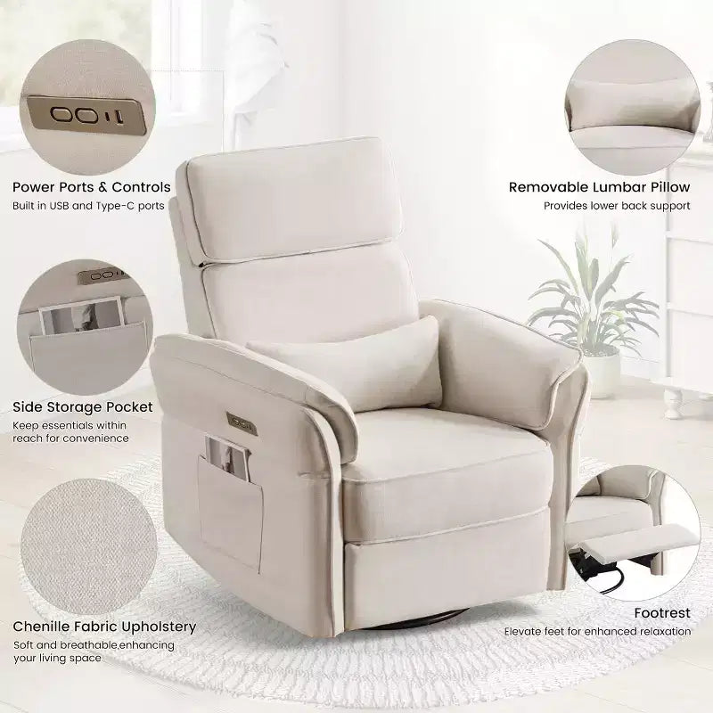 Fauteuil inclinable pivotant et coulissant EROMMY avec appuis-tête et accoudoirs réglables
