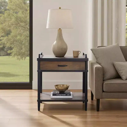 Table d'appoint de rangement en bois Art Leon avec tiroir et étagère ouverte
