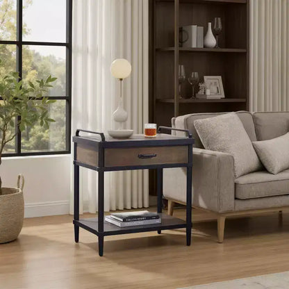 Table d'appoint de rangement en bois Art Leon avec tiroir et étagère ouverte