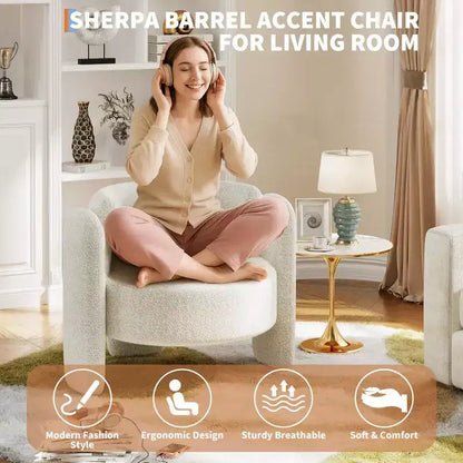 Fauteuil en chenille surdimensionné, fauteuil d'appoint moderne en forme de tonneau, fauteuil rond rembourré de style Mid-Century avec dossier ouvert, canapé simple, très grand