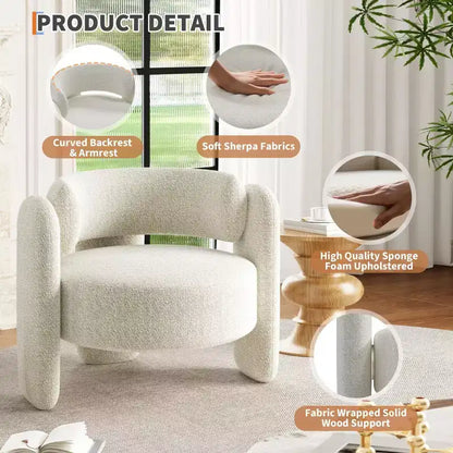 Fauteuil en chenille surdimensionné, fauteuil d'appoint moderne en forme de tonneau, fauteuil rond rembourré de style Mid-Century avec dossier ouvert, canapé simple, très grand