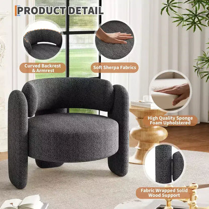Fauteuil en chenille surdimensionné, fauteuil d'appoint moderne en forme de tonneau, fauteuil rond rembourré de style Mid-Century avec dossier ouvert, canapé simple, très grand