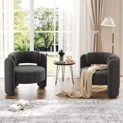 Fauteuil en chenille surdimensionné, fauteuil d'appoint moderne en forme de tonneau, fauteuil rond rembourré de style Mid-Century avec dossier ouvert, canapé simple, très grand