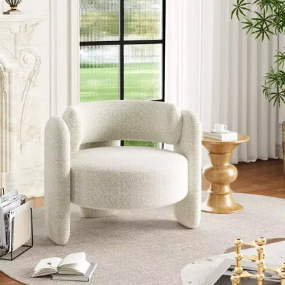 Fauteuil en chenille surdimensionné, fauteuil d'appoint moderne en forme de tonneau, fauteuil rond rembourré de style Mid-Century avec dossier ouvert, canapé simple, très grand