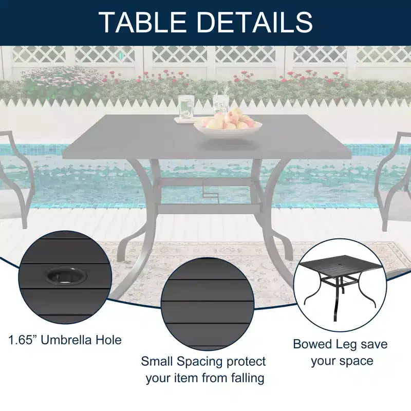 CLIHOME 8-Piece Outdoor Dining Set, 2 Square Table With Umbrella Hole & 6 Mesh Chairs Patio Set