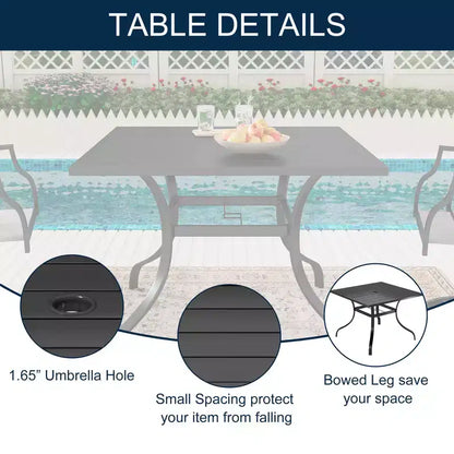 CLIHOME Ensemble de salle à manger d'extérieur 8 pièces, table carrée convertible avec trou pour parasol intégré et chaises pivotantes à 360°