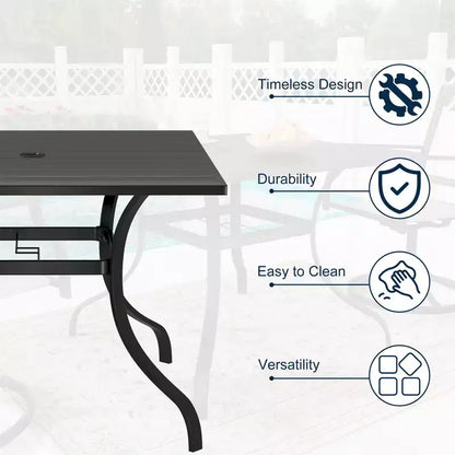 CLIHOME Ensemble de salle à manger d'extérieur 8 pièces, table carrée convertible avec trou pour parasol intégré et chaises pivotantes à 360°