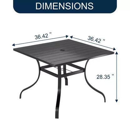 CLIHOME Ensemble de salle à manger d'extérieur 8 pièces, table carrée convertible avec trou pour parasol intégré et chaises pivotantes à 360°