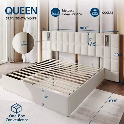 AMERLIFE Upholstered Bed Frame with Widened Headboard,Lift-Up Storage Bed and Built-in Light, Velvet