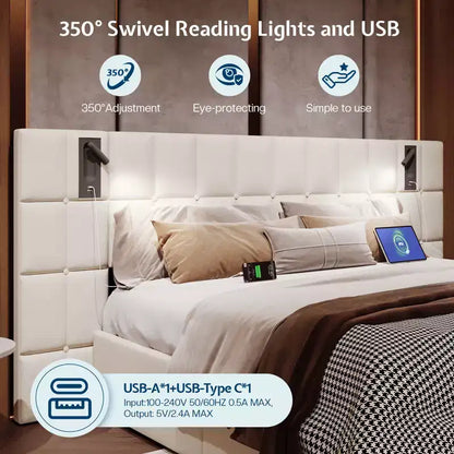 AMERLIFE Upholstered Bed Frame with Widened Headboard,Lift-Up Storage Bed and Built-in Light, Velvet