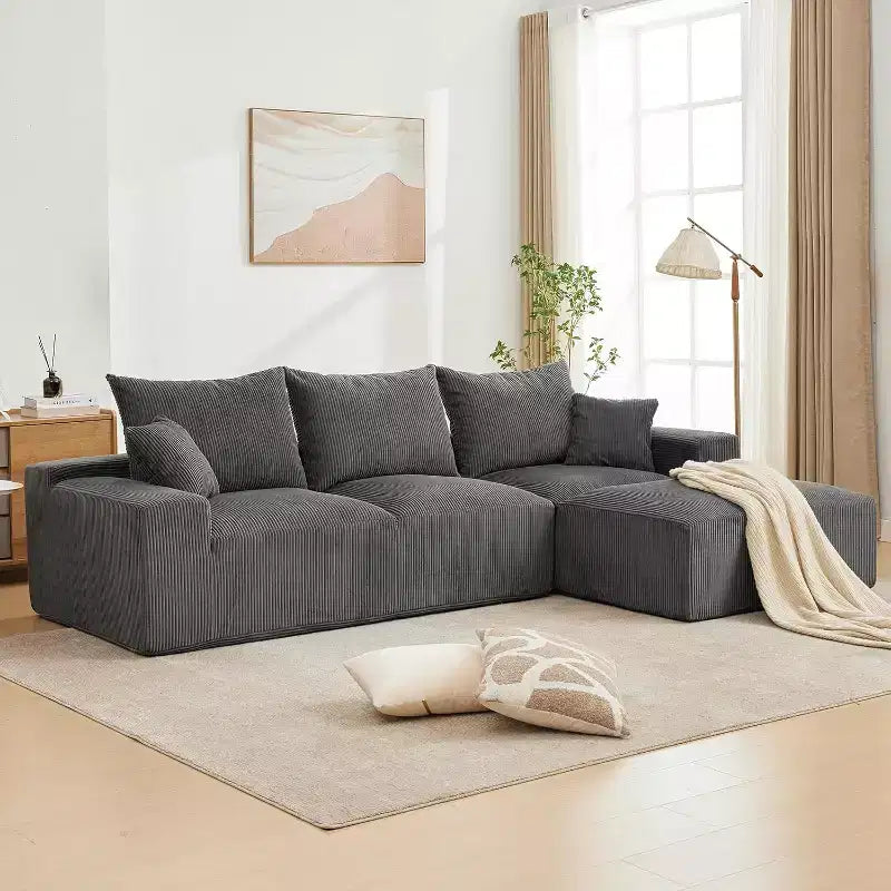 Canapé surdimensionné en forme de L de 279,4 cm, canapé modulaire Cloud avec coussins, canapé en velours côtelé doux sans armature en mousse pour salons, appartements, dortoirs