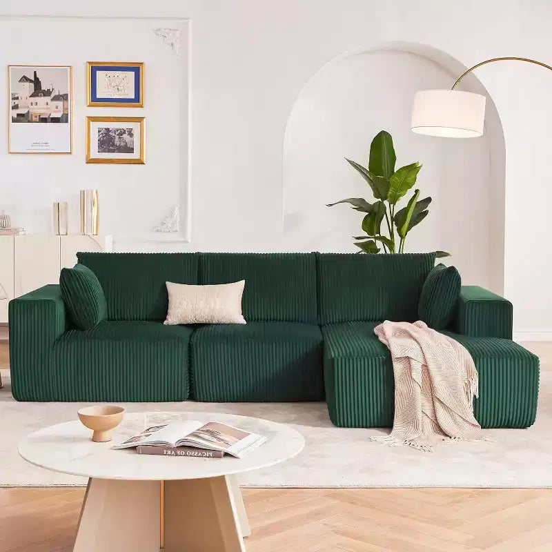 Canapé surdimensionné en forme de L de 279,4 cm, canapé modulaire Cloud avec coussins, canapé en velours côtelé doux sans armature en mousse pour salons, appartements, dortoirs